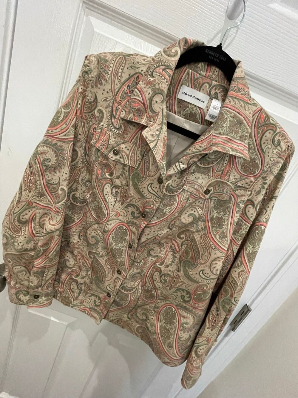 Alfred Dunner Women’s Size 12 Paisley Button Front Jacket Blazer Beige Green Cor